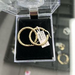 Yellow Gold Diamond Cut Twist Hoops 