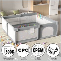  Extra Large Playpen for Toddlers, 79" X 71" with Gates, Baby Play Yards, Safety Indoor Play Area, Ocean Balls (Grey)