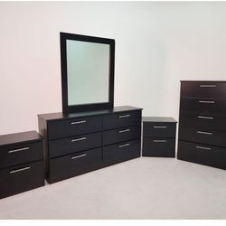 NEW DRESSER WHIT MIRROR, CHEST AND 2 NIGHTSTANDS  