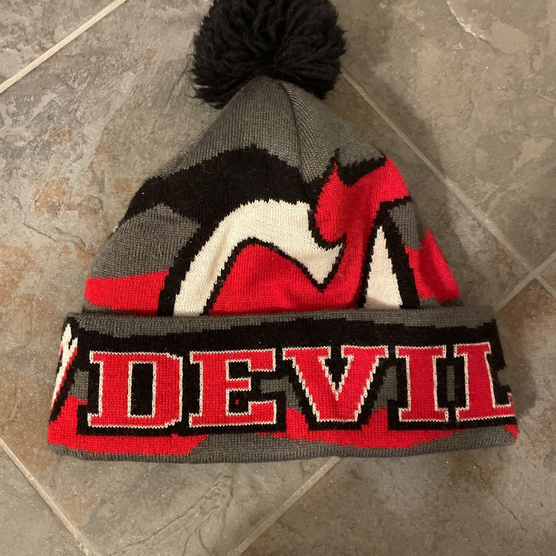 NJ Devils Knit Hat With Pom