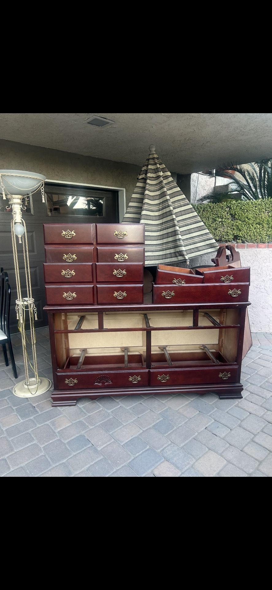 Dresser With Mirror, Patio Furniture and Lamp 