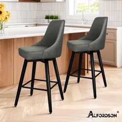 ALFORDSON Swivel Counter Height Bar Stools Set of 2, 26" H Modern Barstools with Full Backrest, Breathable Linen Fabric