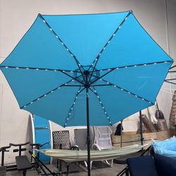 New 10ft Umbrella With Lights In Turquoise Blue Color (base Not Included)