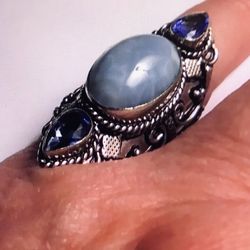 Owhyee Opal Blue Topaz 925 Sterling Silver Ring 