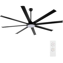 WINGBO 80" Ceiling Fan with Lights and Remote Control, Matte Black Ceiling Fan with 3 Downrod, 8 Reversible Blades, 6-Speed DC Motor, Modern Ceiling F