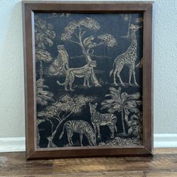 Safari Wildlife Exotic Animal Zebra Giraffe Cheetah Tapestry Framed Wall Art