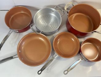 Red Copper 10 inch Pan by Bulb Head Ceramic Copper Infused Non