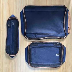 3-Piece Travel Luggage Organizer Set Mesh Top Zip Closure (Navy Blue)