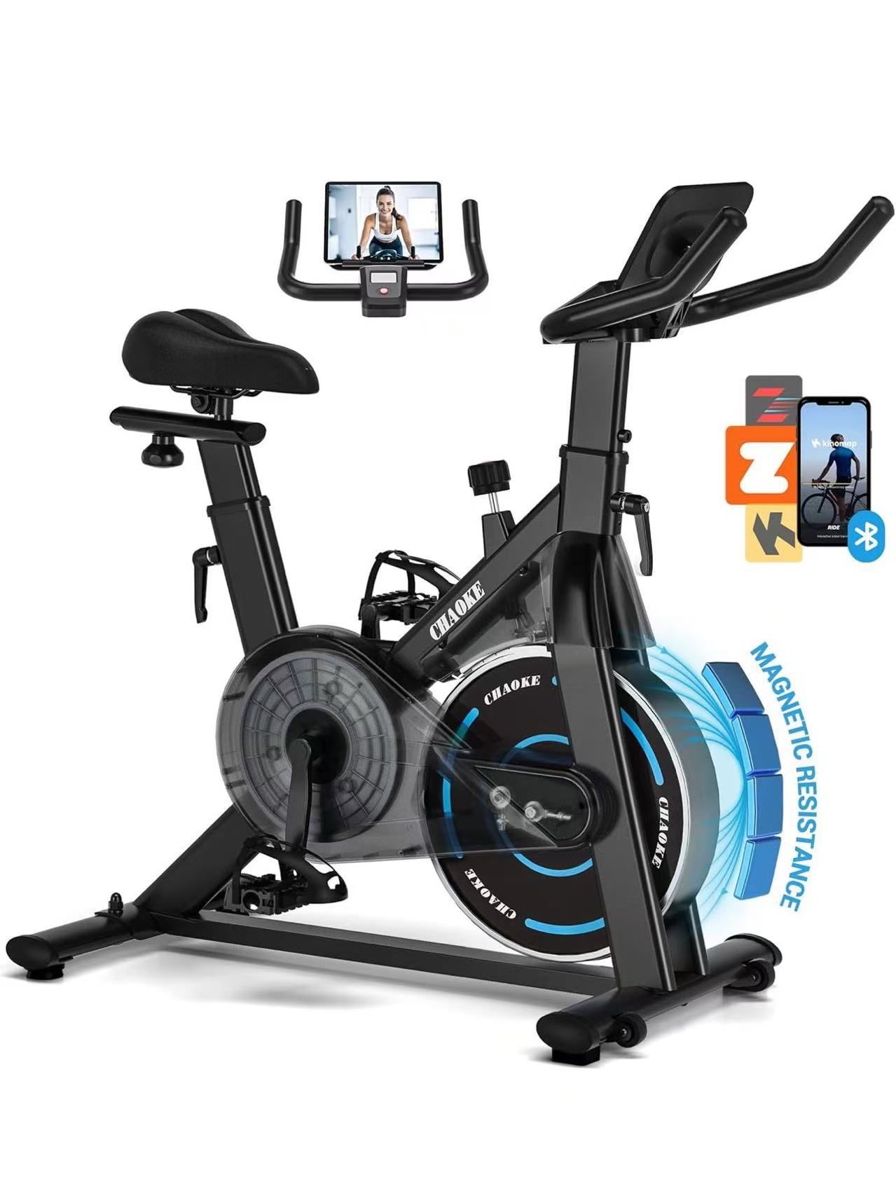 Exercise Bike, CHAOKE Quiet Magnetic Resistance 300LB Capacity Stationary Bike for Home with App Compatible, Indoor Bike with Comfortable Seat and Dig