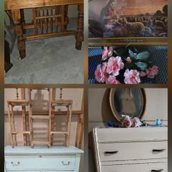 Farmhouse Dressers ,antique Table,antique Religious Lithograph Picture 