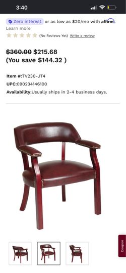 Set of 6 Vintage-Style Captain's Office Chairs – Oxblood Vinyl / Mahogany