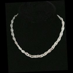 18" x 6mm Solid Sterling Silver Multistrand Woven Square Bead Chain Italy MINT!