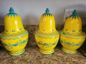 Beautiful Kitchen Canisters Yellow And Teal Set Of 3