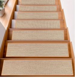 Stair Treads for Wooden Steps Indoor,8" X 30" (15 in Pack) Stair Treads Non Slip, Machine Washable for Kids Elders and Pets,Beige