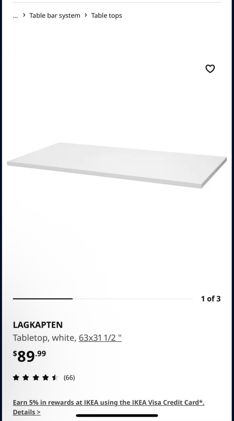 IKEA LAGKAPTEN Tabletop – White (63 x 31 1/2”)