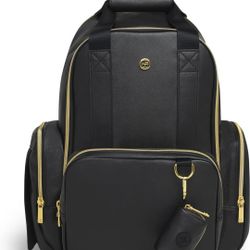 Huggies Signature Hug Pack Diaper Backpack, Black Leather, O/S