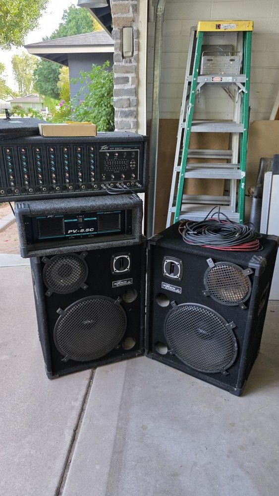 Complete PA System – Peavey Mixer + Power Amp + Speakers + Monitors + Stands + Cables – Ready to Use