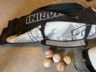 Baseball Bag, Helmet, bat and baseballs