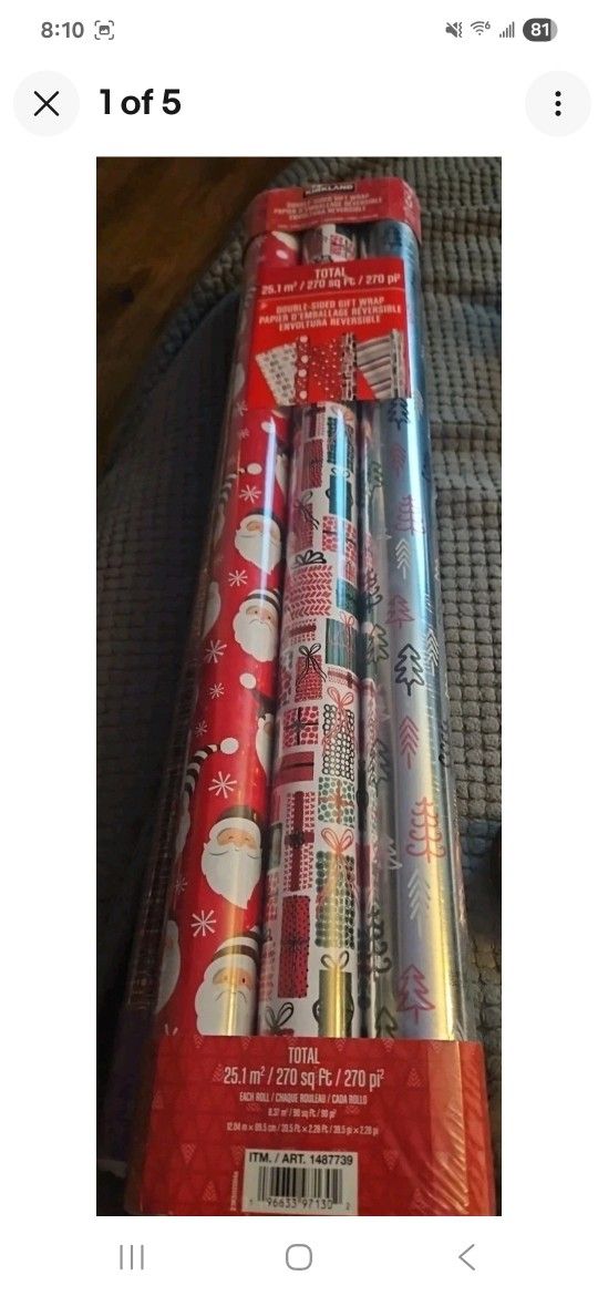 KIRKLAND SIGNATURE Quality Reversable Christmas π Gift WRAP 3 PK 1487739 *NEW