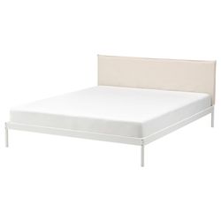 KLEPPSTAD Bed frame, white/Vissle beige, Full/Double