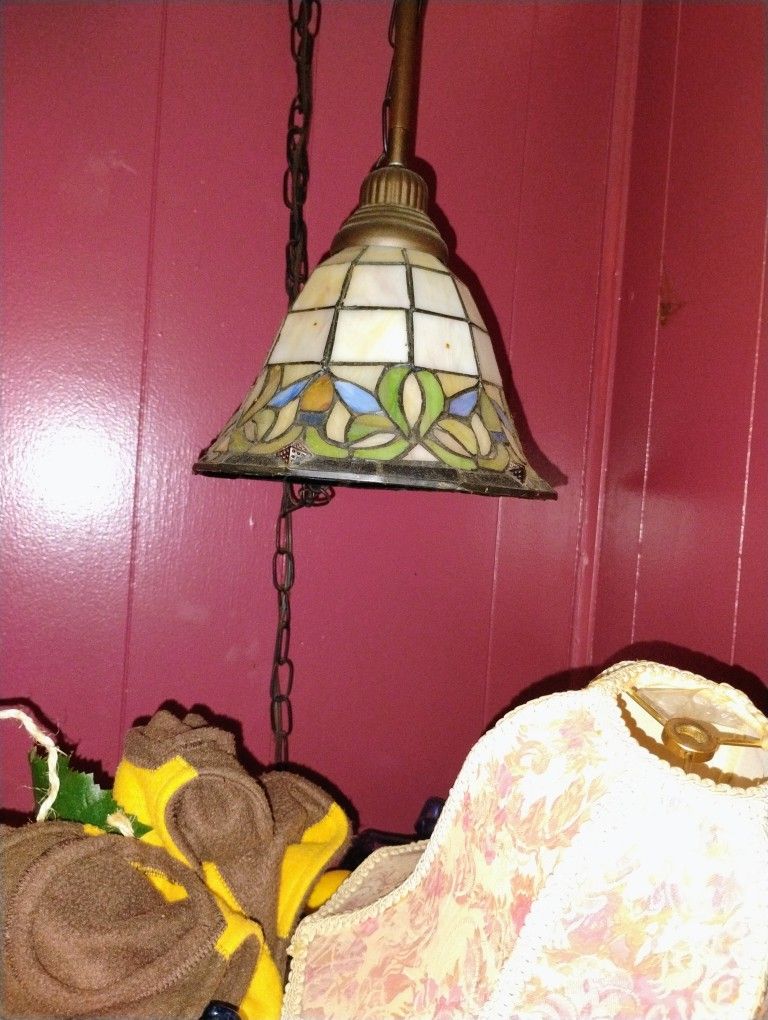 2 Tiffany Style Stained Glass Hanging Light Flowers Design