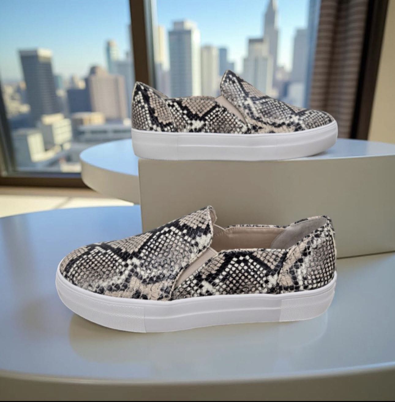 Kate Spade Snakeskin Pattern Slip-On Cream and Sneakers