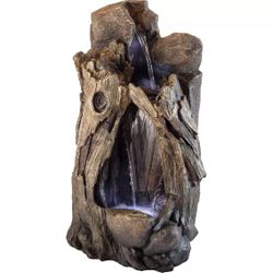 Alpine Rainforest Waterfall Tree Trunk Fountain with LED Lights