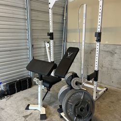 Home Gym Squat Rack 10-200lbs Weight Stack 285lbs Olympic Weights