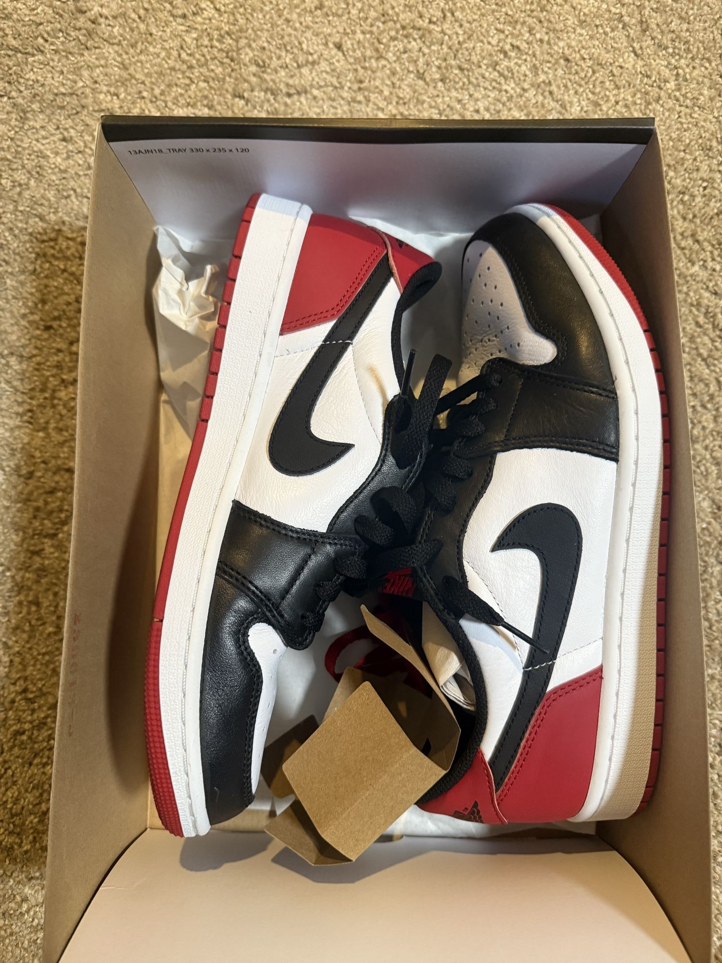 Jordan 1 Low Black Toe Size 10