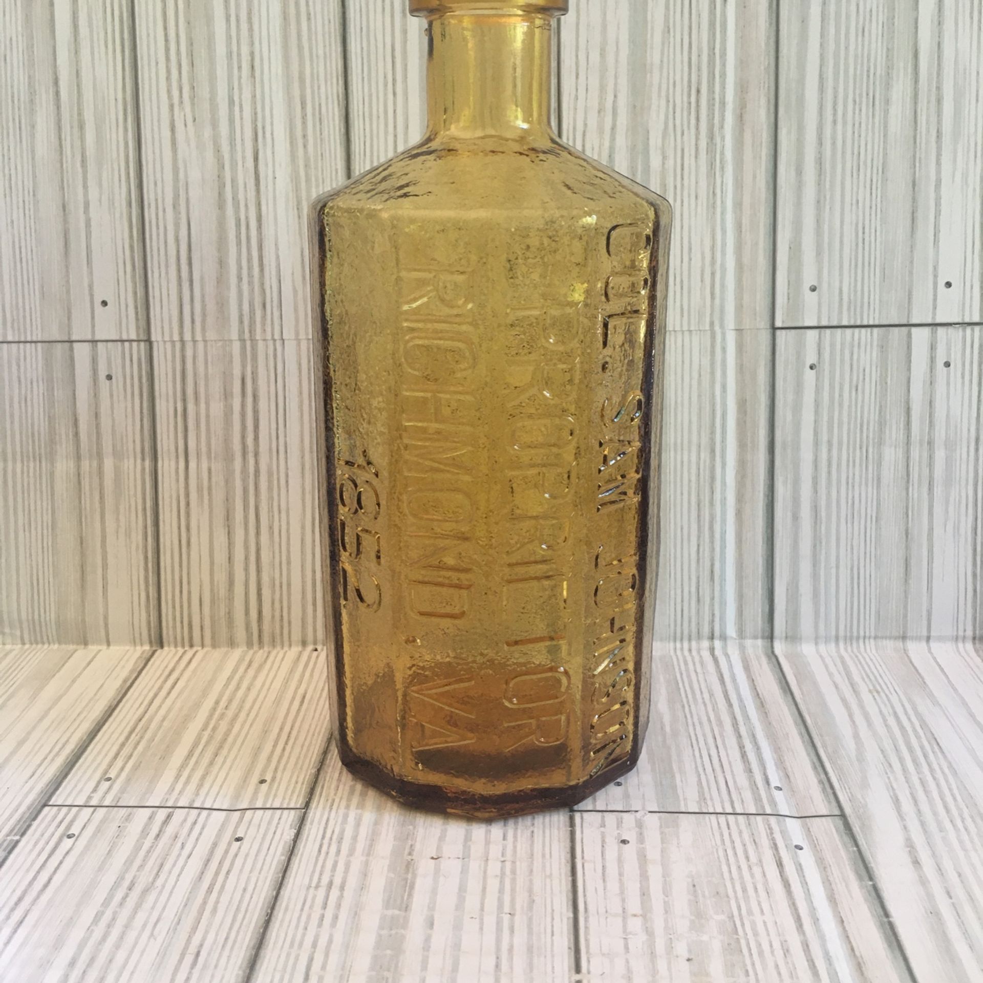 Col Sam Johnson A. Lancaster's Jaundice Bitters AMBER Glass Medicine Bottle 1852