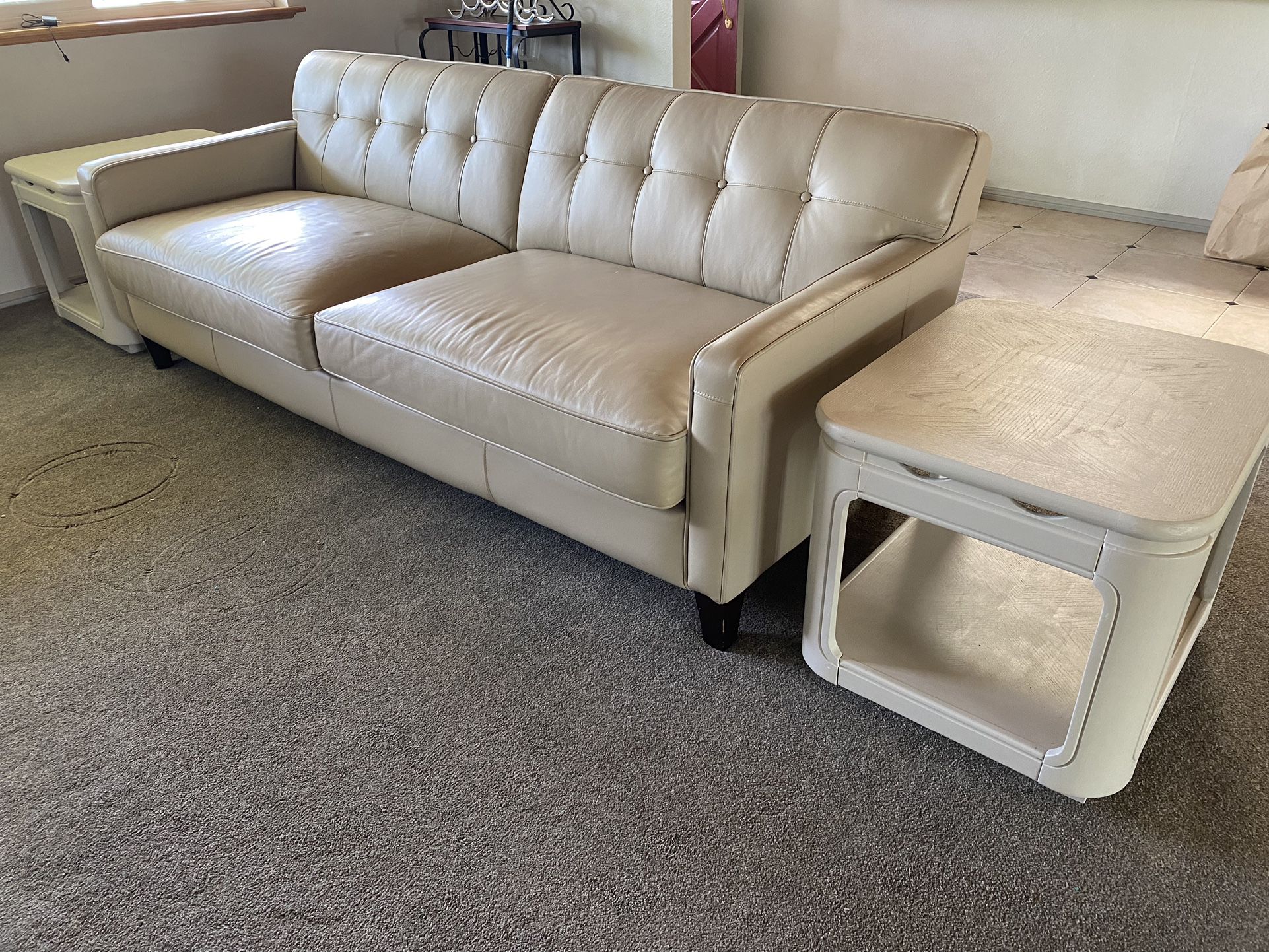 Soft Leather Couch And End Tables