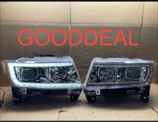 #OH121 2011-2013 Jeep Grand Cherokee Chrome Switchback LED Bar Halogen Headlight Pair