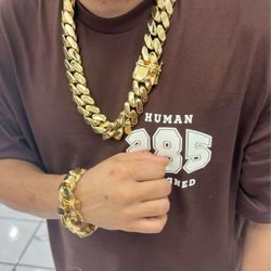 Super Thick Cuban Chain And Bracelet Set