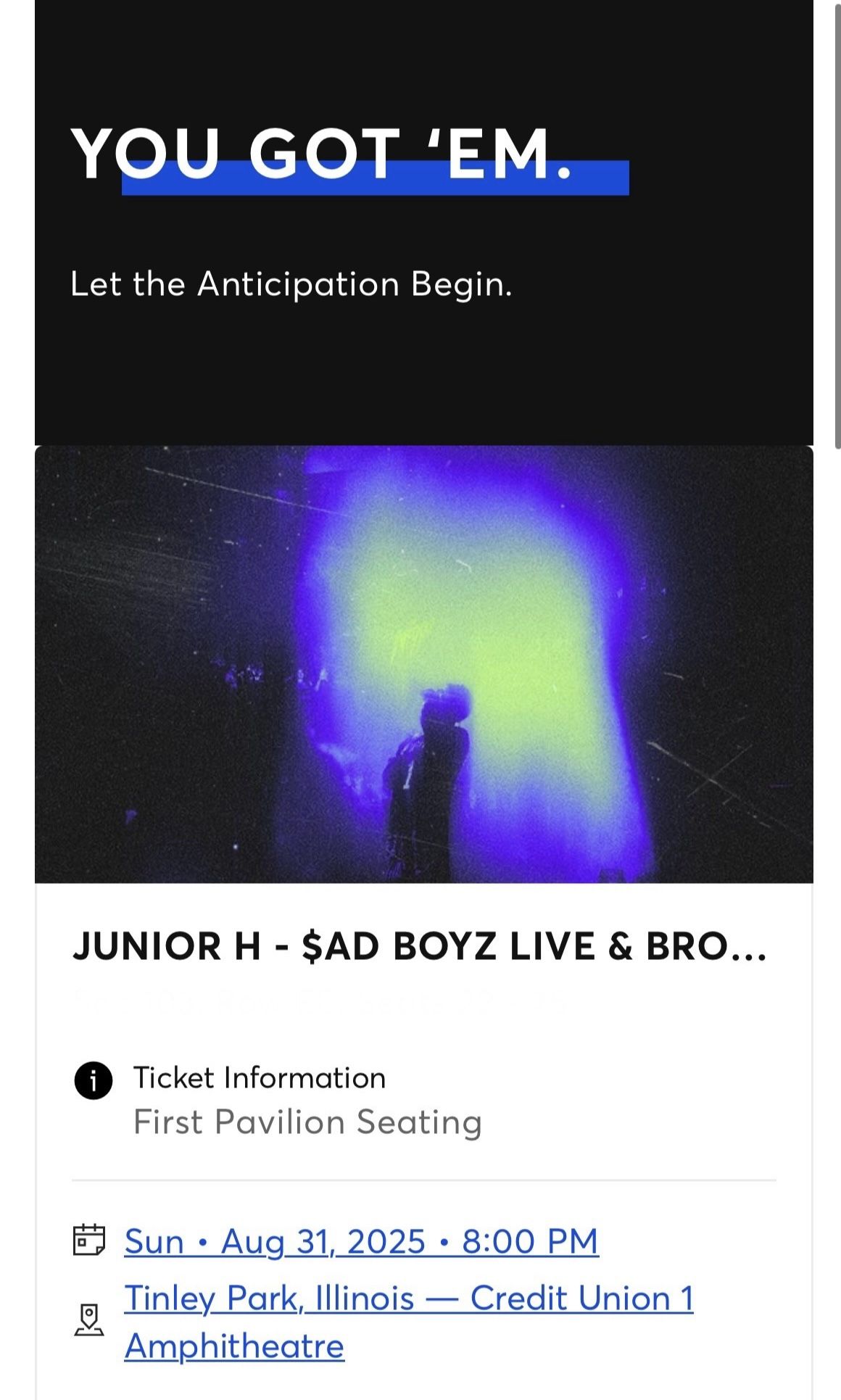 2 JUNIOR H TIX (08/31)