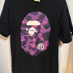 BAPE Purple Camo Ape Head Tee Shirt Black Size L Authentic