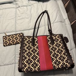 Kate Spade flower jacquard stripe market medium tote & wallet