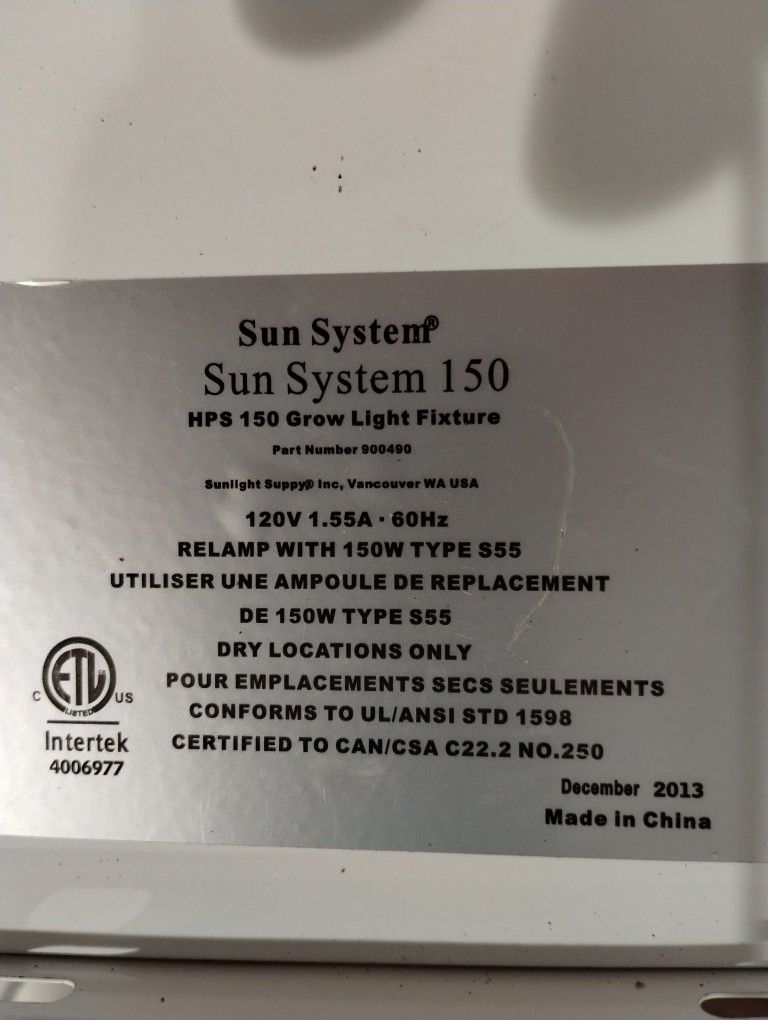 Sun Systems 150w Hps Grow Light For