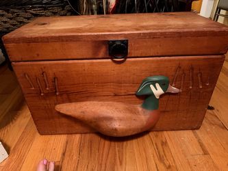 Vintage Wooden Storage Chest with Duck