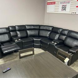Black Real Leather Huge Recliner Sectional Sofa | Cash On Delivery 