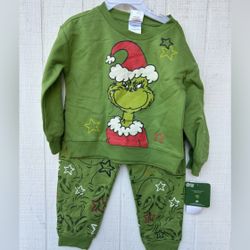 THE GRINCH Happy Holidays Pajama Top & Pajama Bottoms size Toddler 7 green/red new