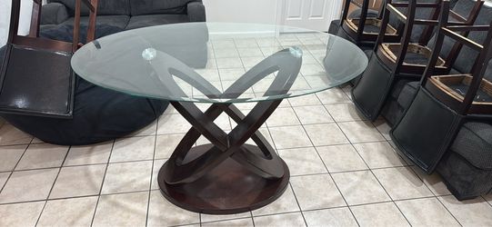 Round Glass dinner table Dark Wood Base
