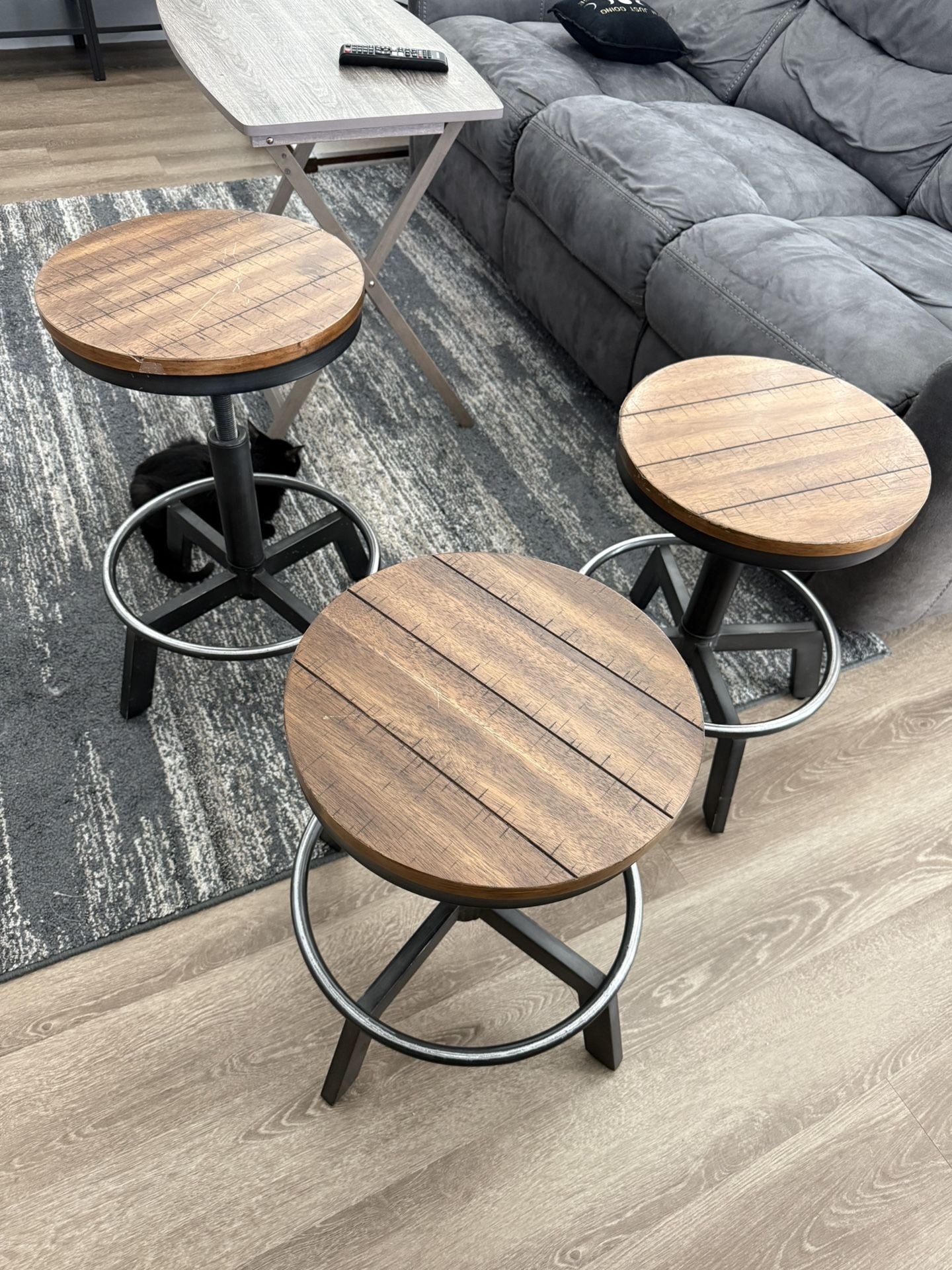 Stools (4 Adjustable Metal Frame, Wooden On The Top)