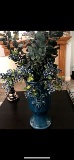 Blue decorative plant with blue vase - artificial plant with blueberries