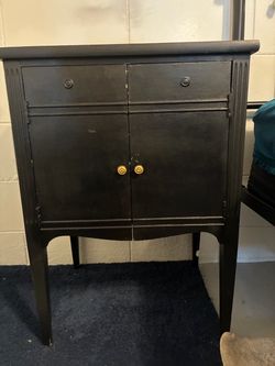 Vintage Wood Bedside Cabinet – Black Painted Finish