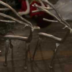 Two Solid silver Metal Reindeer