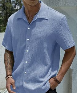 Men Summer Button Up Shirt 