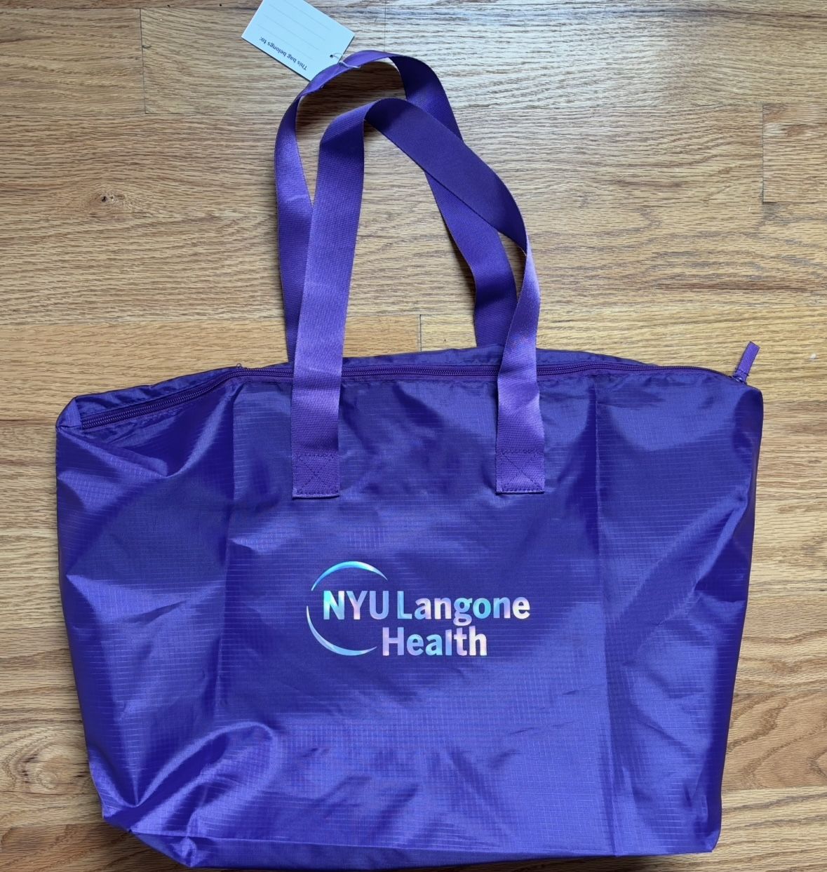 NYU Langone Health Rip Stop Purple Nylon Tote Bag - NWT