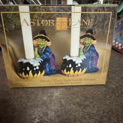 NIB Astor Lane Set of 2 Witch Taper Candle Holders