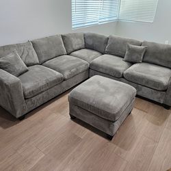 Brand New Sectional Corduroy Fabric Grey 99 x 99 Ottoman Included $579