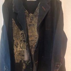 Anthm Design Co. Designer Embroidered  Denim Jacket  Raw Wash